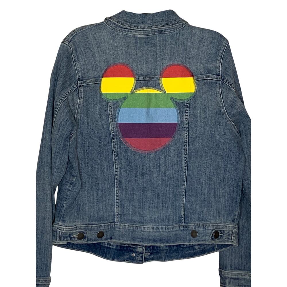 Disney Mickey Mouse Jean Jacket Rainbow Pride Size 1X Unisex